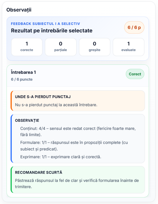 Screenshot SelfBac pentru Subiectul I A